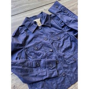 LL Bean Blazer Safari Jacket Sz Small  Navy Blue Cotton GYT1 Button Up